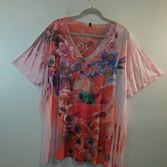 Peach and Pink floral sublimation tunic top Size 3X - Picture 1 of 10